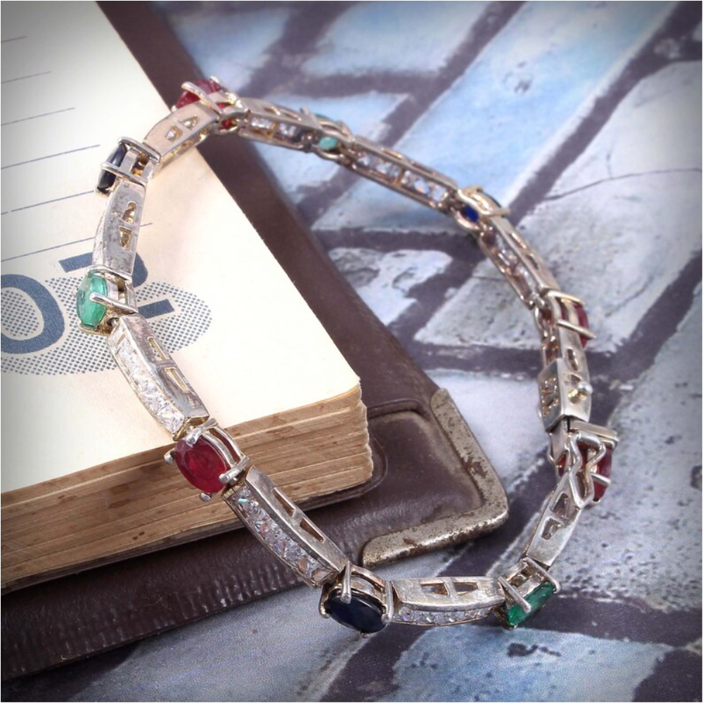 Semi Precious Multi Stone(Emerald, Ruby, Blue Sapphire) bracelet,