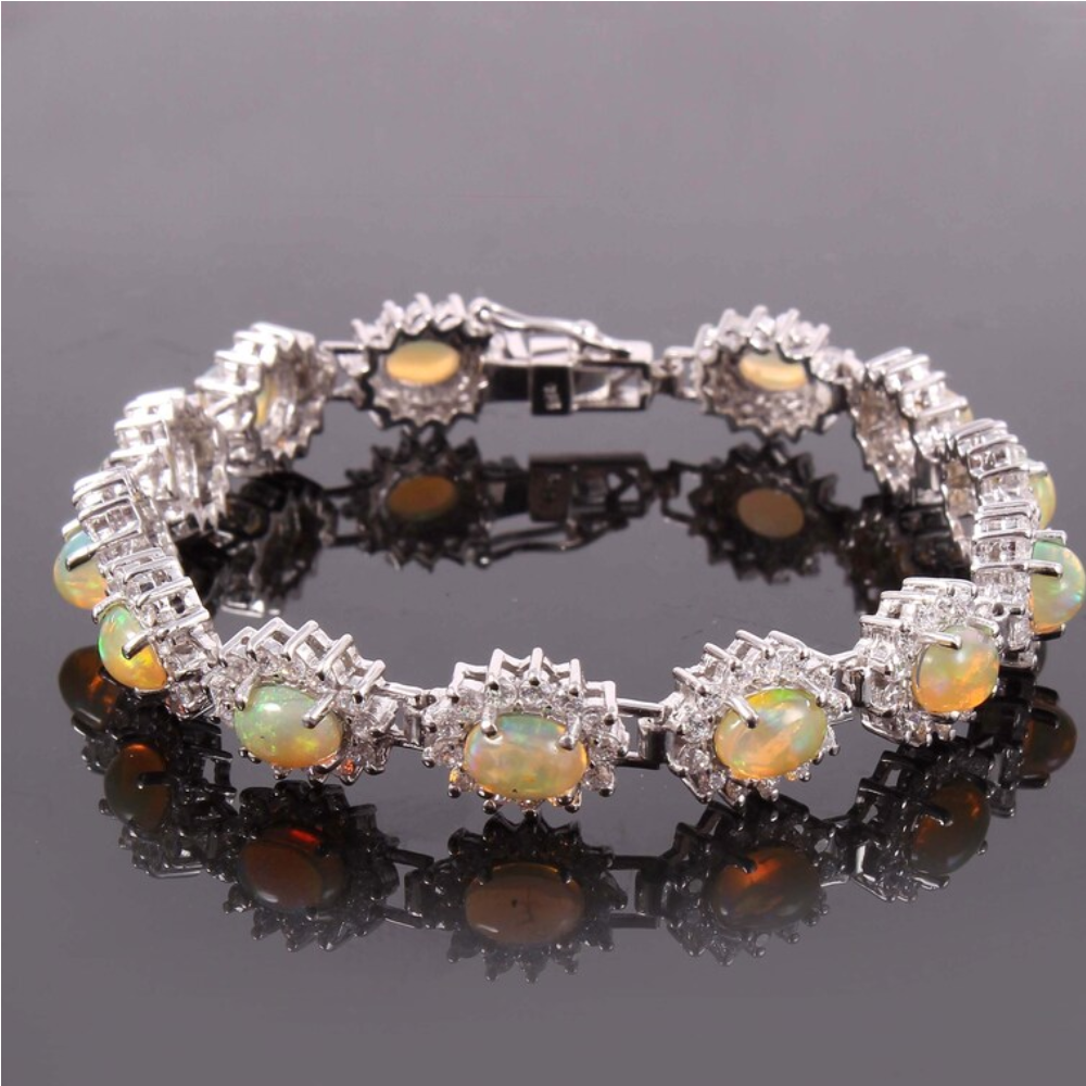 Ethiopian Opal Bracelet 925 Sterling Silver Jewelry Tennis Bracelet StoneOval Shape