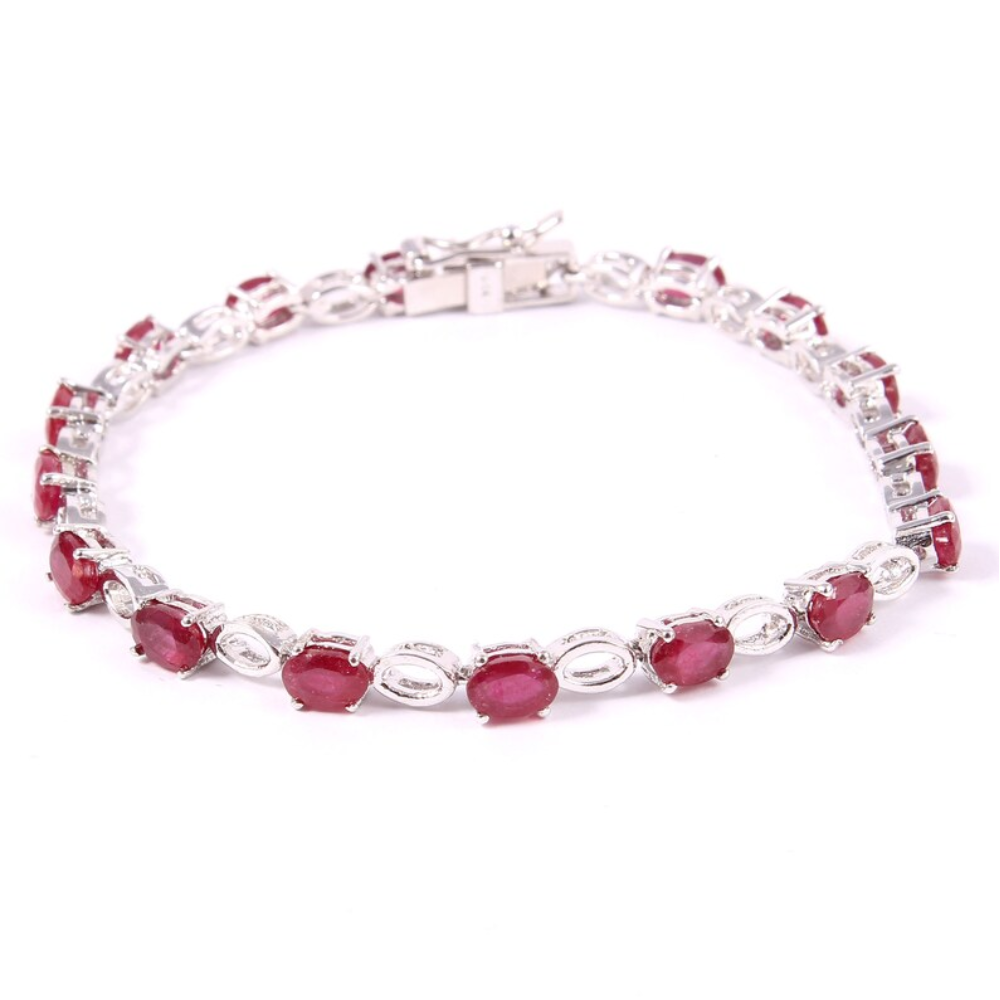 Red Ruby Tennis Bracelet Stone Oval Shape 925 Sterling Silver Jewelry